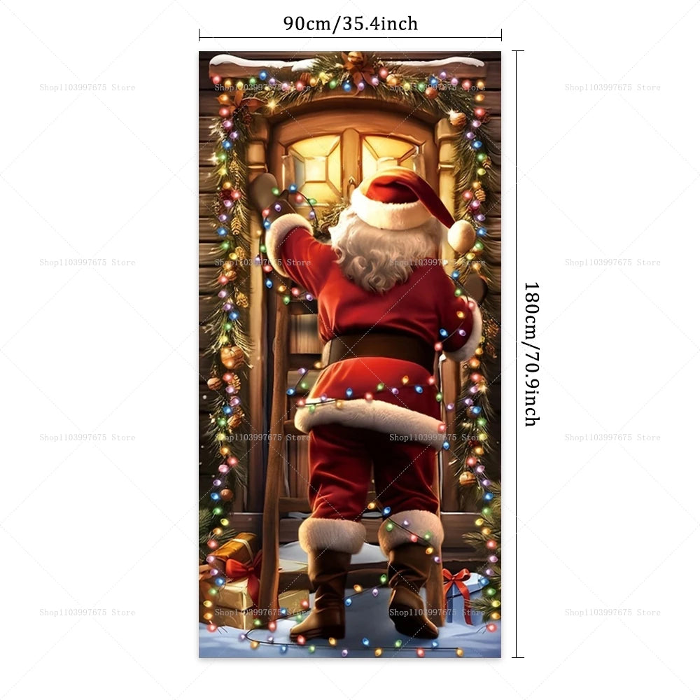 Christmas Decorations Santa Claus Door Banner Xmas Tree Gift Backdrop for Christmas Eve Indoor Outdoor Porch Background Decor
