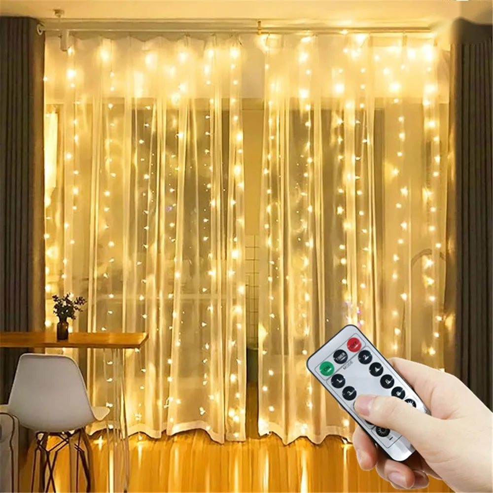 USB LED Curtain Fairy Lights – 8-Mode Wedding Garland String Lights for Outdoor, Christmas Tree & Garden Decoration