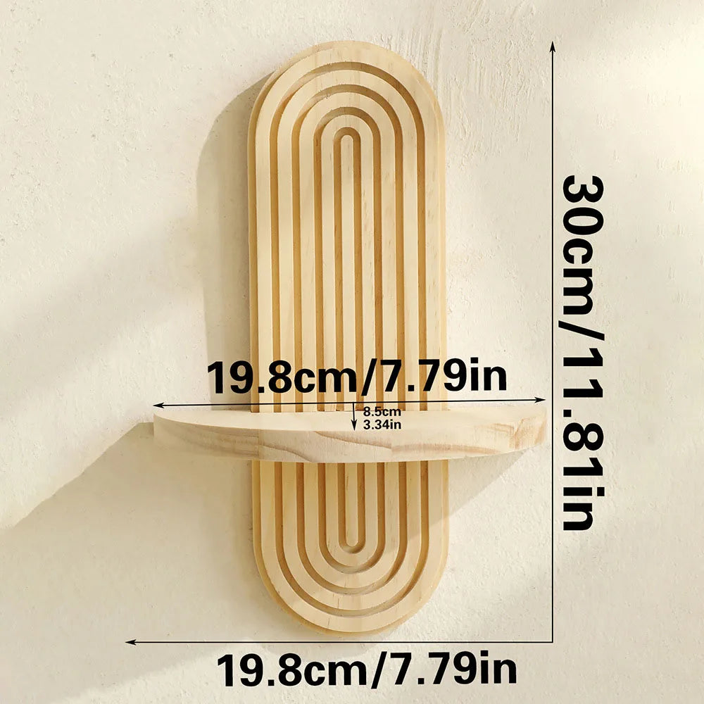 Boho Wooden Wall-Mounted Shelves – Geometric Plant Display Shelves with Natural Finish for Modern Home Decor