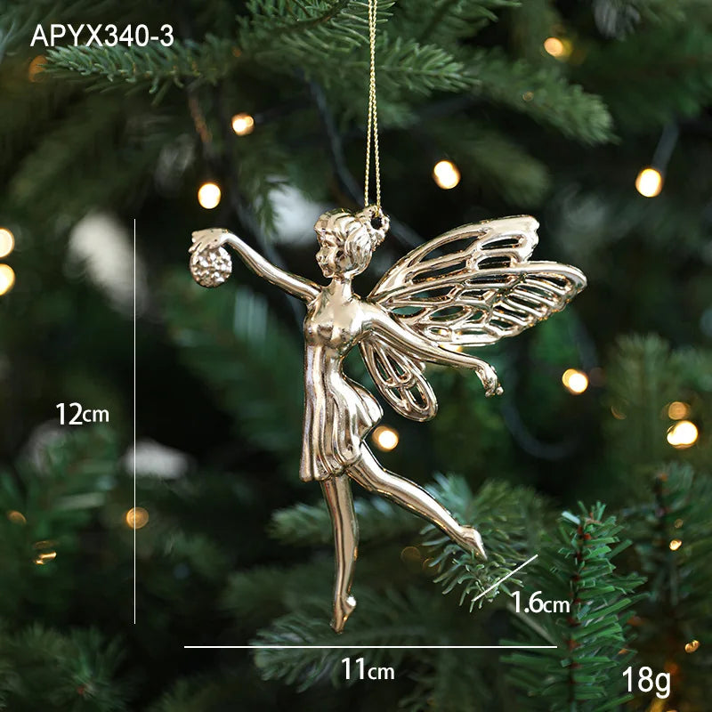 Xmas Ornament Ball Butterfly Dragonfly Angel Snowflake Gold Plastic Xmas Baubles Christmas Hanging Decor Christmas Tree Ornament