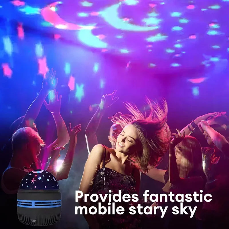 LED Starry Sky Projector Lamp – USB Rotating Night Light with Moon & Star Effects for Christmas & Home Room Decor