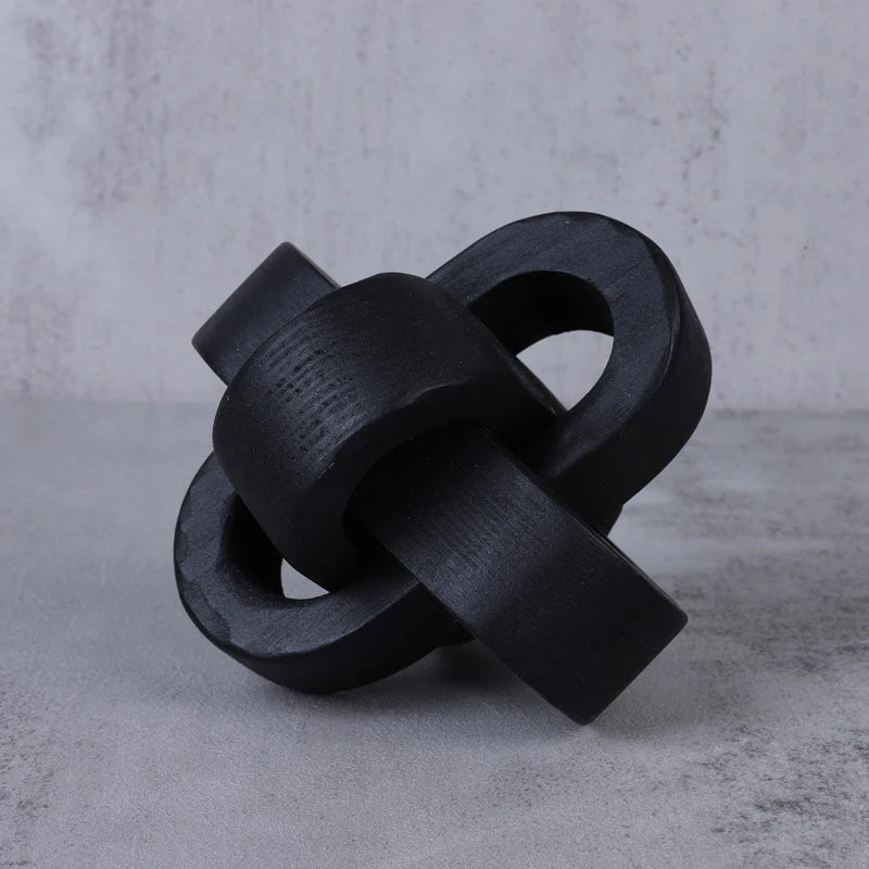 Hand-Carved Wooden Knot Decor – Boho 3-Link Wood Sculpture for Farmhouse, Office & Rustic Home Styling