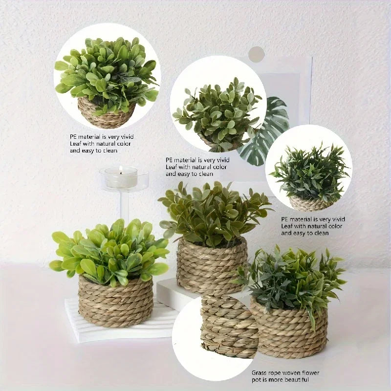 3pcs Green Artificial Plants Grass Woven Small Potted Plants Home Decoration home decor  home decoration  plants