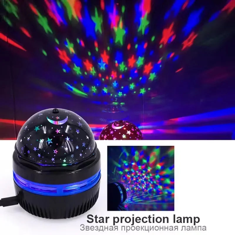 LED Starry Sky Projector Lamp – USB Rotating Night Light with Moon & Star Effects for Christmas & Home Room Decor