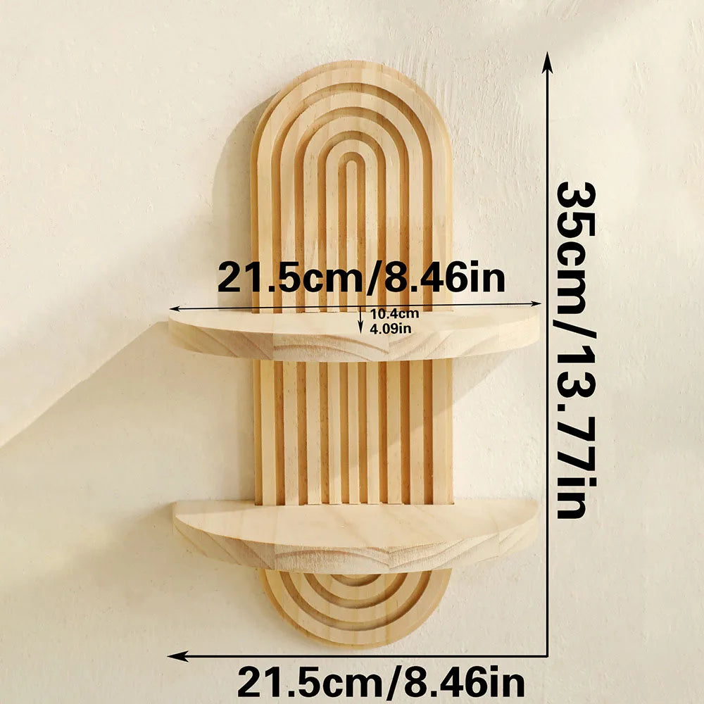 Boho Wooden Wall-Mounted Shelves – Geometric Plant Display Shelves with Natural Finish for Modern Home Decor