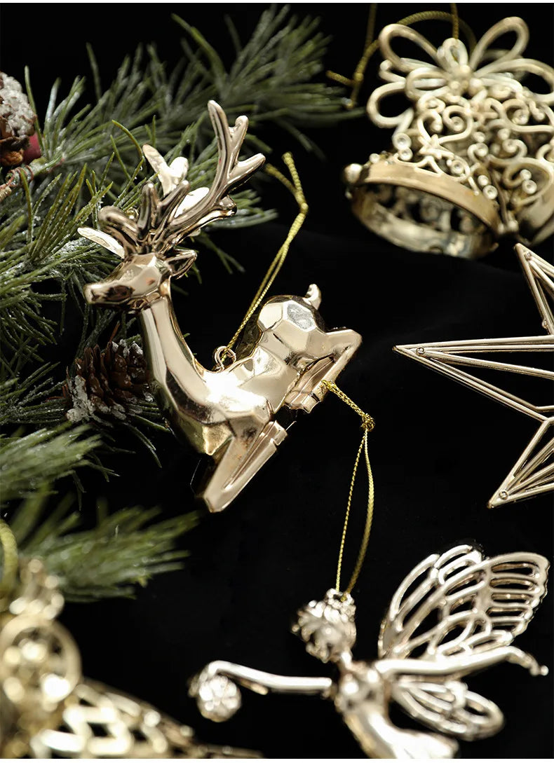 Xmas Ornament Ball Butterfly Dragonfly Angel Snowflake Gold Plastic Xmas Baubles Christmas Hanging Decor Christmas Tree Ornament