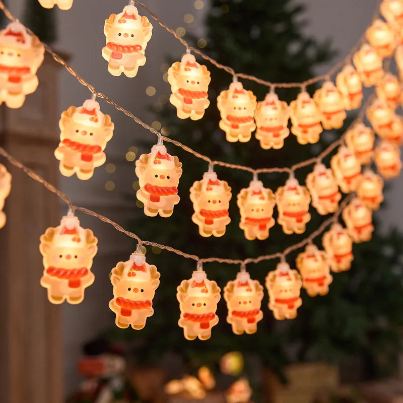Christmas Creative Decorative Atmosphere Lights Solar Lamp String Led Santa Claus Snowman String Lights Party Decorations