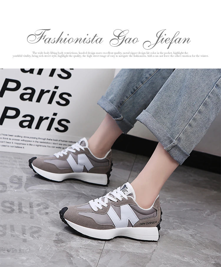 Women’s Casual Sneakers – Autumn Fashion Breathable Lace-Up Sports Shoes, Platform Walking Shoes