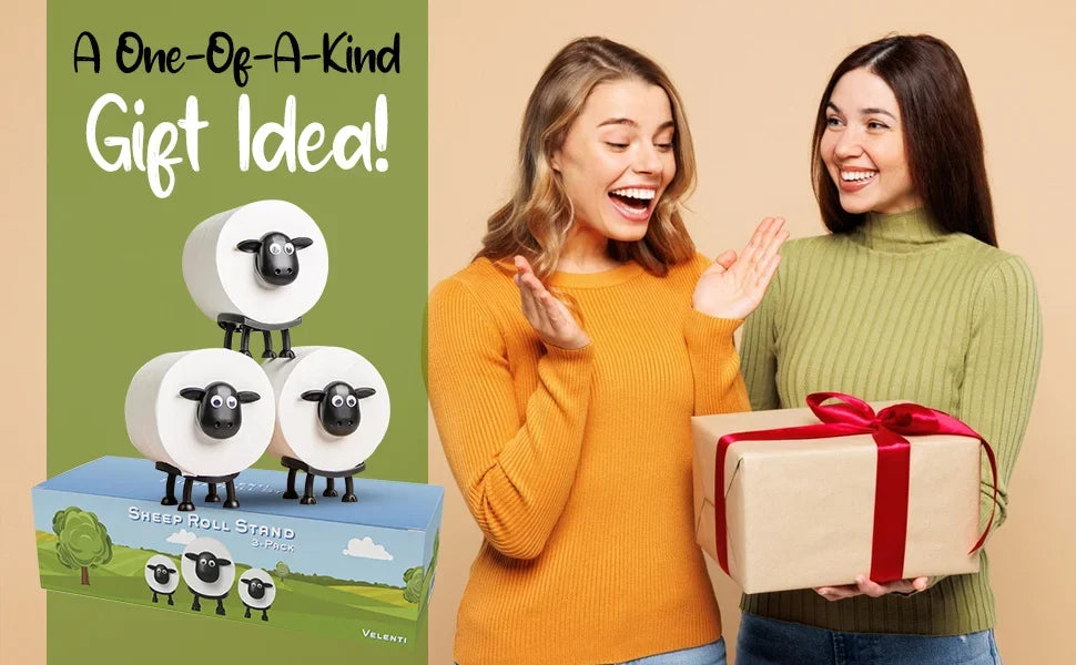 Funny Sheep Toilet Paper Holder – 3D Printed Black Free-Standing Bathroom Roll Stand, Cute & Humorous Home Decor (1/3PCS)