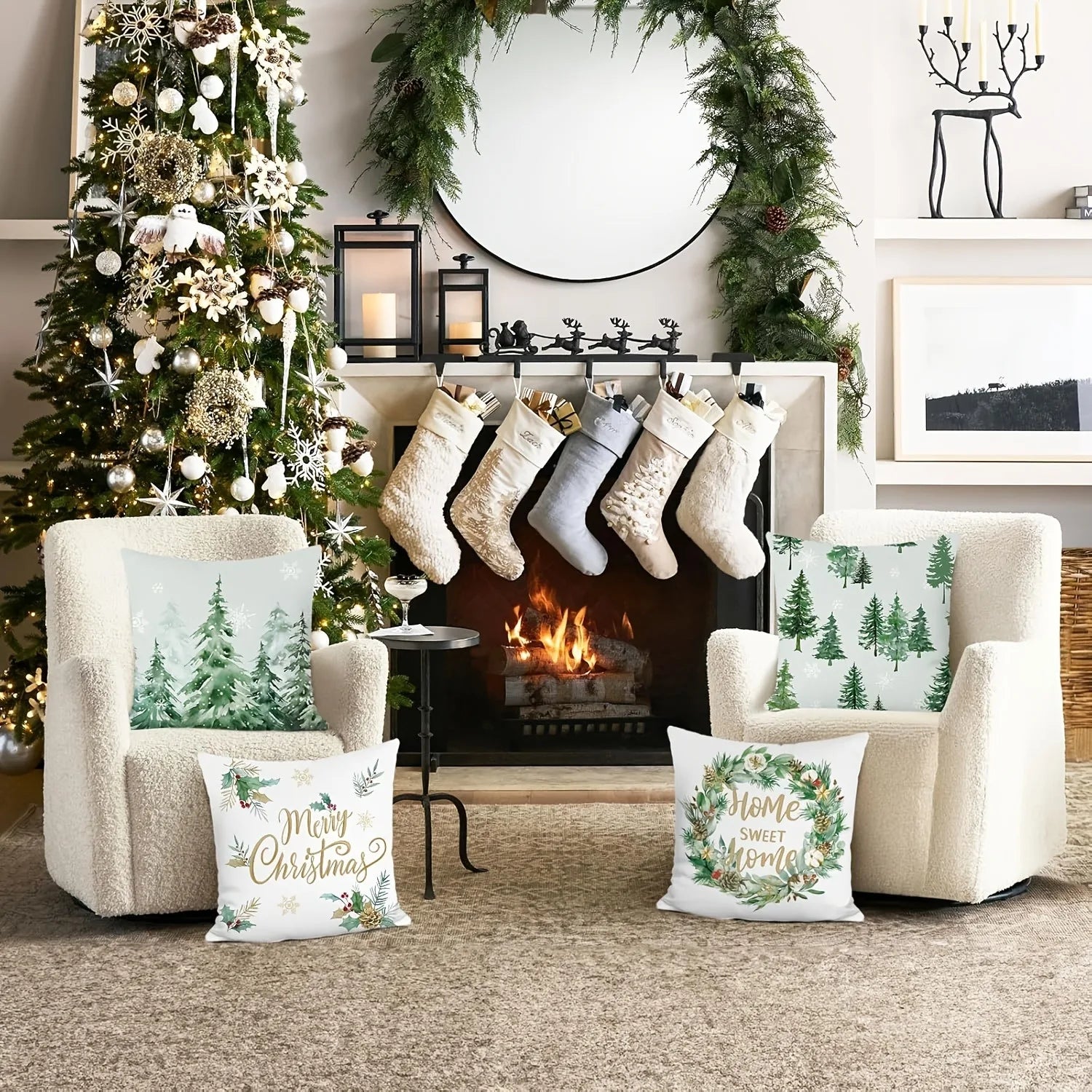 Christmas Themed Pillow Covers: Merry Christmas, Pine Tree Prints, Home Sweet Home Wreath Sofa bed cushion cover,home decoration