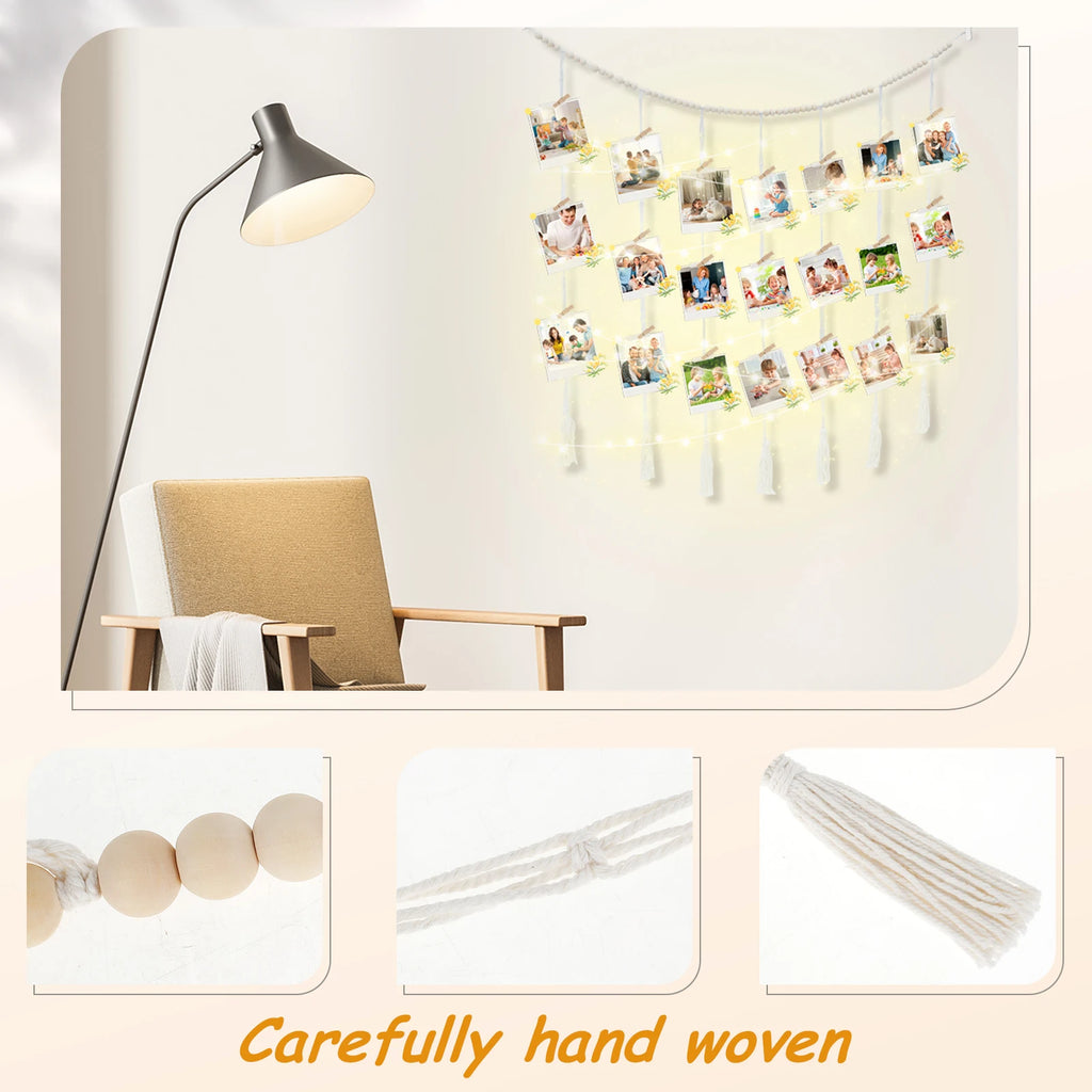 Photo Display Wall Hanging Decor Boho Home Decoration Cotton Rope Beads Macrame Tapestry for Wall Hanging Room Romance Decor