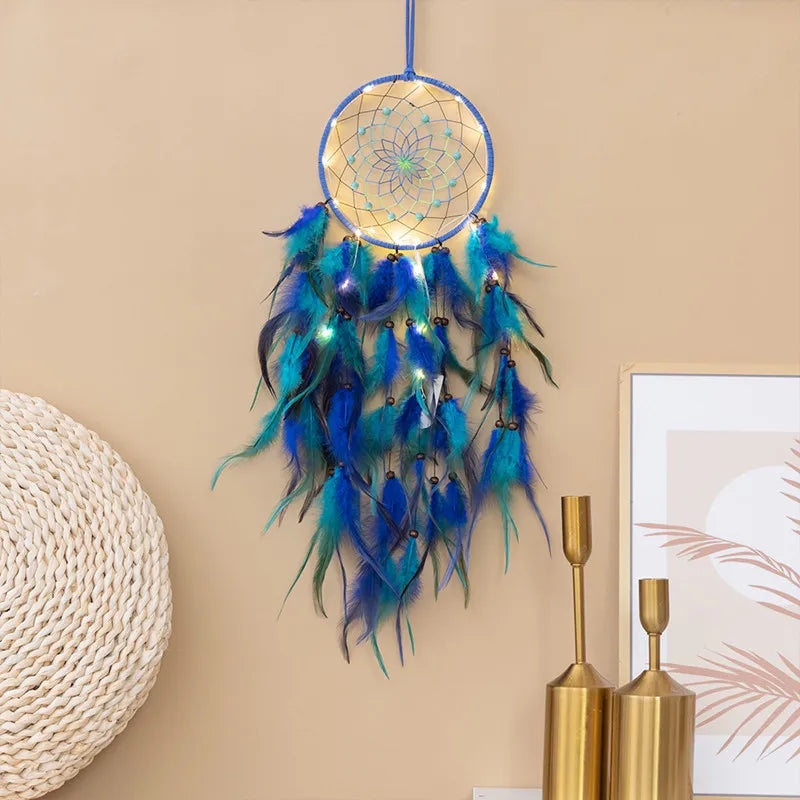 Blue Dreamcatcher Wall Hanging – Feather Home Decor for Bedroom & Living Room