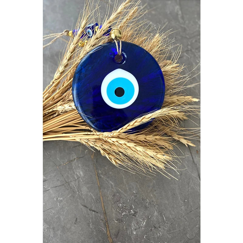 Blue Evil Eye Wall Hanging – Glass Nazar Boncuk Home Decor, Bohemian Greek Art