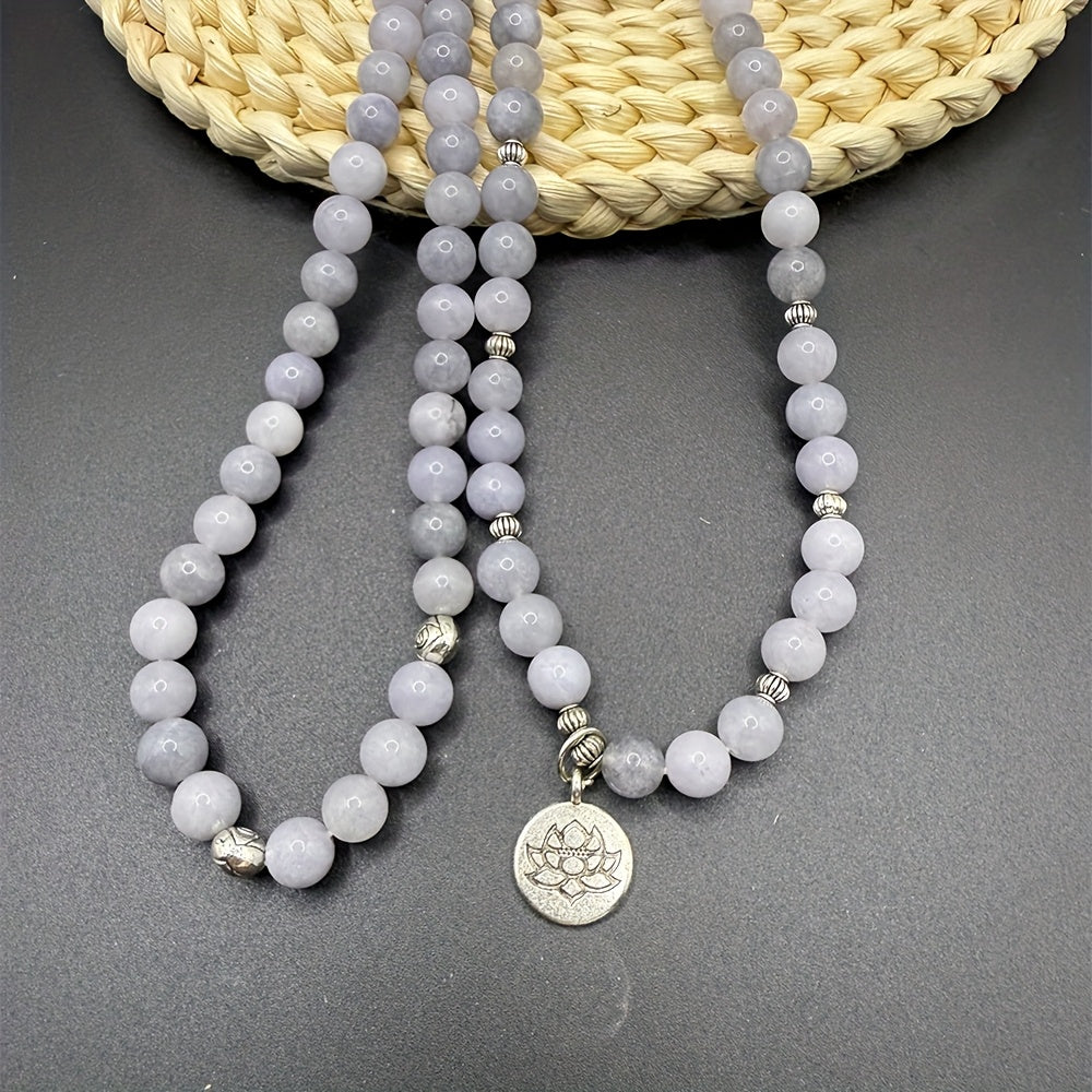 8mm Aquamarine 108 Mala Beads Bracelet Elastic Cord Wrap Bangle Jewelry For Women With 4 Accessories