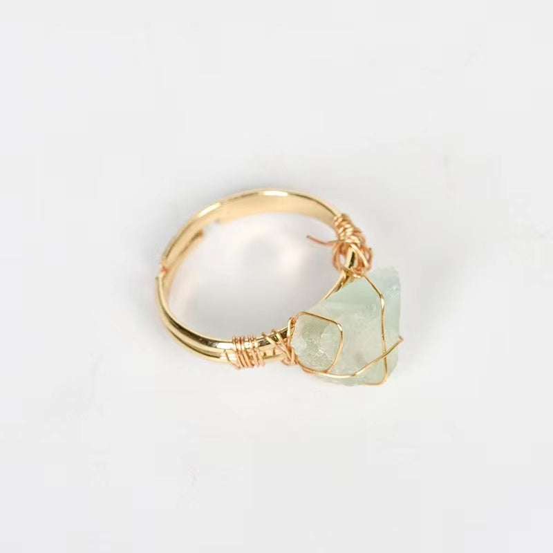 Adjustable Handcrafted Wire-Wrapped Natural Stone Ring - Unique Irregular Shape with Amethyst & Quartz, April Birthstone, Ideal for Daily Wear or Gifting, Natural Stone Beads