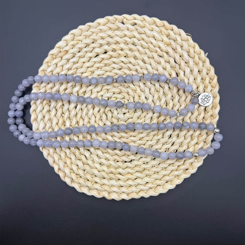 8mm Aquamarine 108 Mala Beads Bracelet Elastic Cord Wrap Bangle Jewelry For Women With 4 Accessories