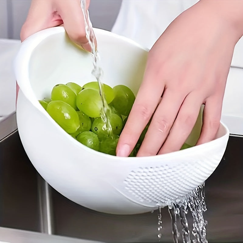 Multipurpose Kitchen Washing Basket – Food-Grade Plastic Colander Bowl with Drain Holes for Rinsing Rice, Vegetables & Fruits – Space-Saving Design