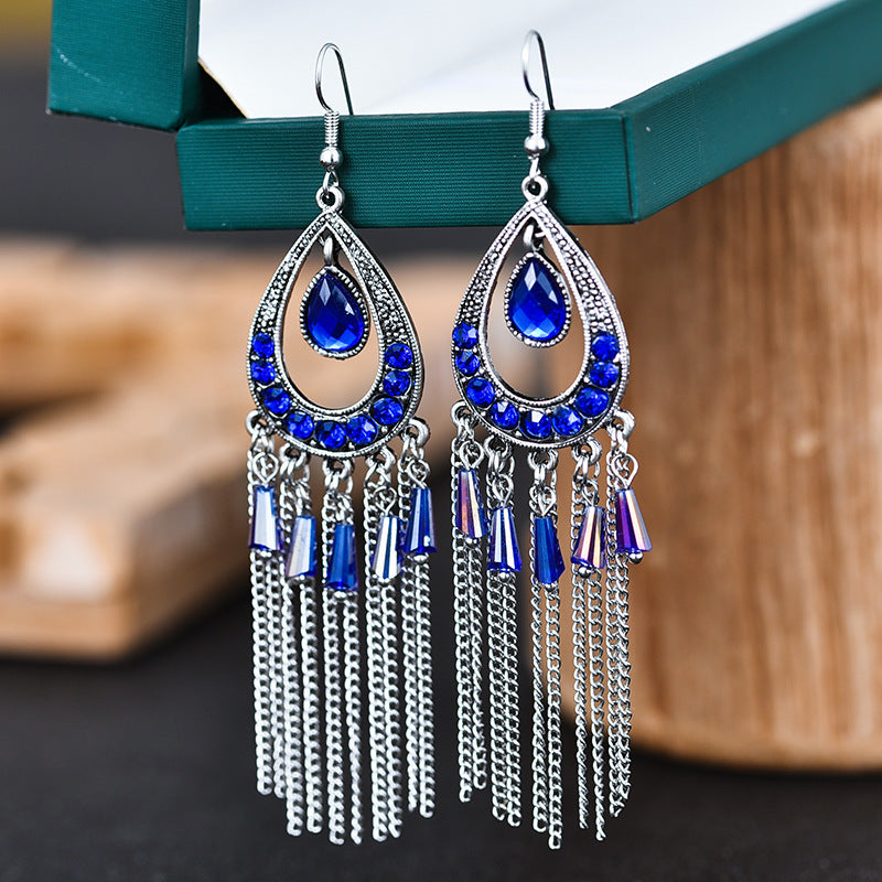 Elegant Multi-Layer Crystal & Rhinestone Teardrop Earrings - Alloy Fashion Jewelry for Women, Boho Chic