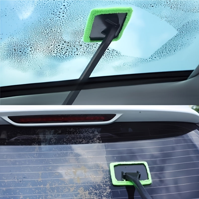 Car Window Cleaning Brush Kit – Long Handle Windshield Cleaner Tool with Rain Scraper for Interior & Exterior Auto Glass