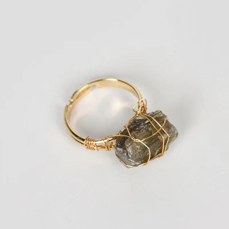 Adjustable Handcrafted Wire-Wrapped Natural Stone Ring - Unique Irregular Shape with Amethyst & Quartz, April Birthstone, Ideal for Daily Wear or Gifting, Natural Stone Beads