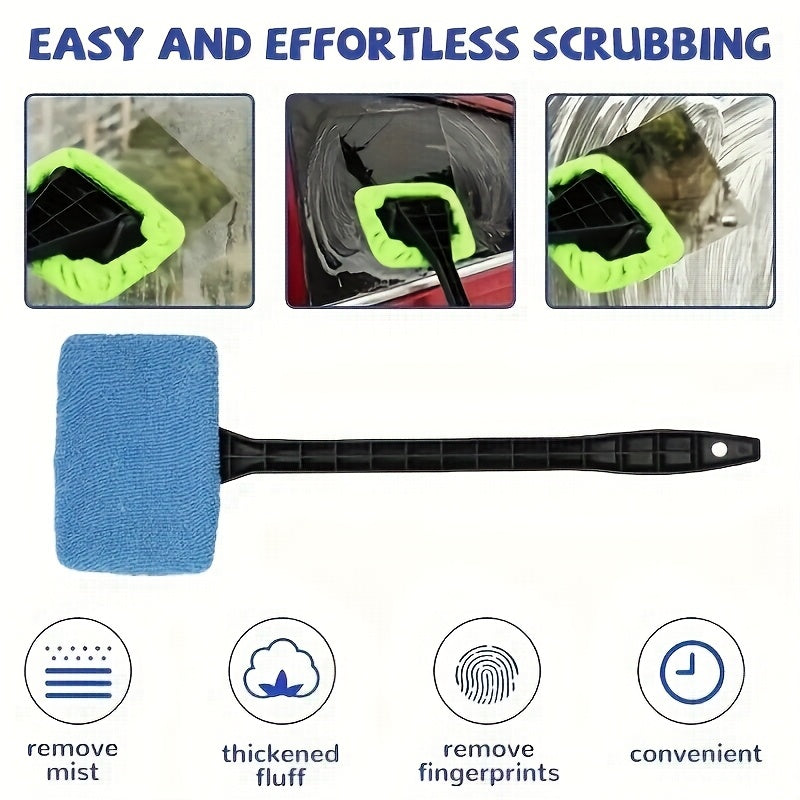 Car Window Cleaning Brush Kit – Long Handle Windshield Cleaner Tool with Rain Scraper for Interior & Exterior Auto Glass