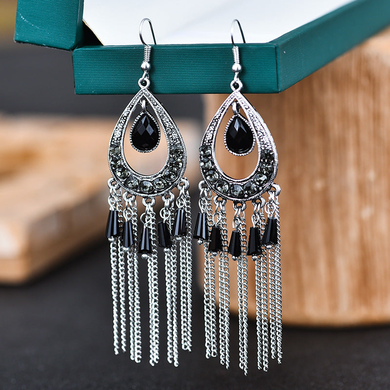 Elegant Multi-Layer Crystal & Rhinestone Teardrop Earrings - Alloy Fashion Jewelry for Women, Boho Chic