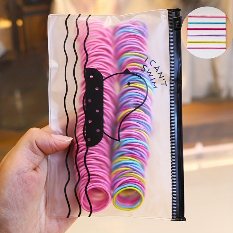 200pcs Cute Hair Elastics – Colorful Soft Hair Ties for Kids & Girls